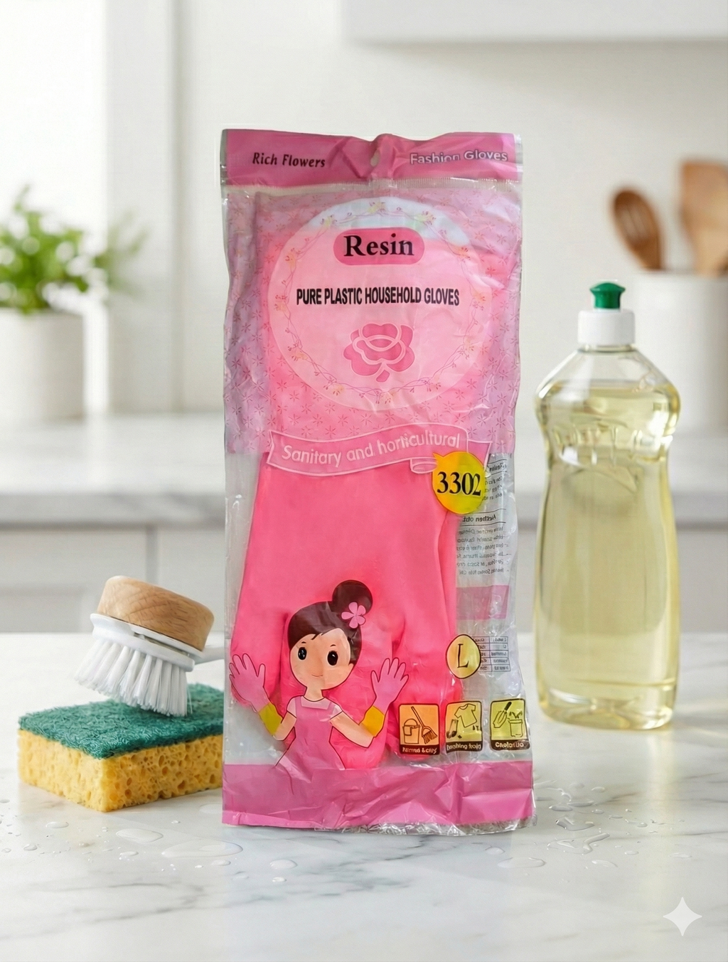 RESIN PLASTIC HOUSEHOLD GLOVES FOR DISHWASHING & CLOTHES WASHING (LARGE SIZE)