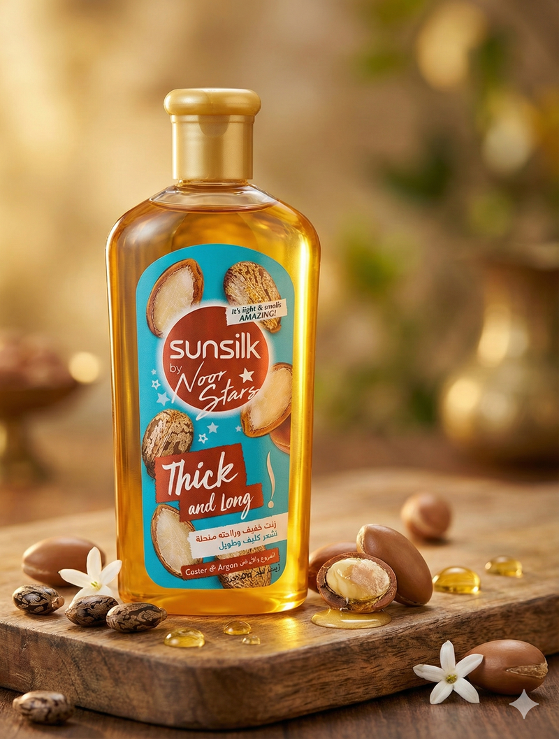 SUNSILK THICK AND LONG CASTOR&ARGON HAIR OIL (220ml) - noorzafat.com