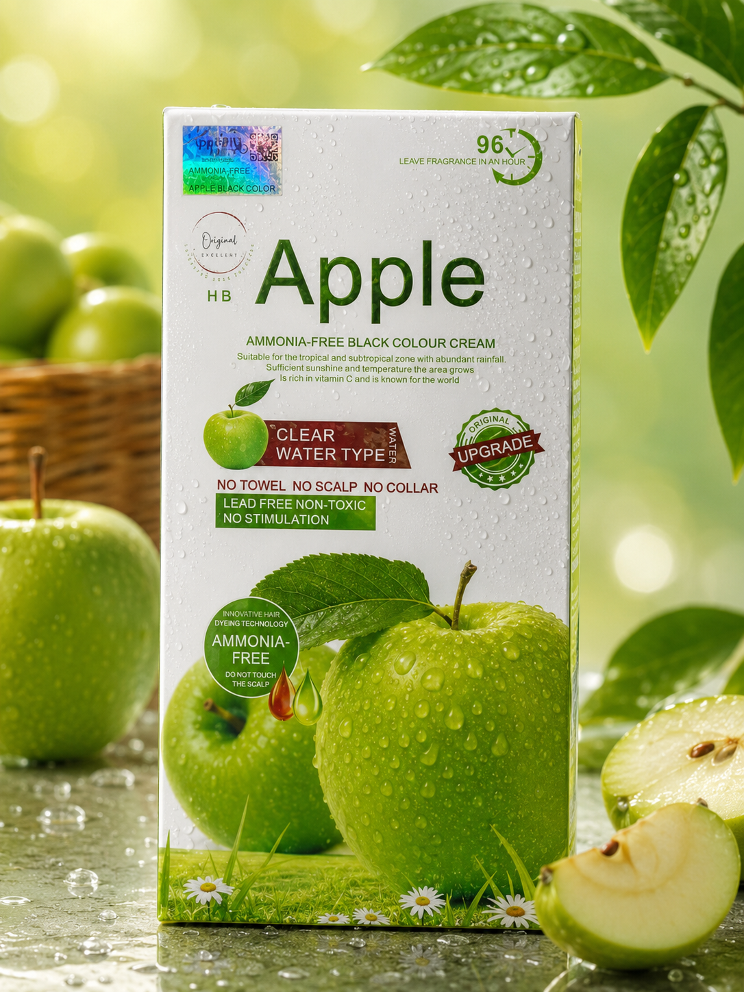 Apple Hair Color 96 (Natural Black / Dark Brown) Ammonia Free - 2x 500ml -1000ml
