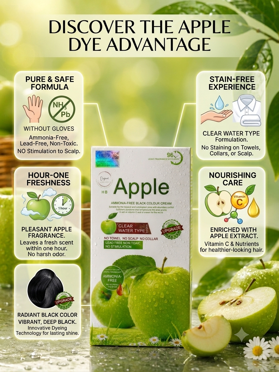 Apple Hair Color 96 (Natural Black / Dark Brown) Ammonia Free - 2x 500ml -1000ml