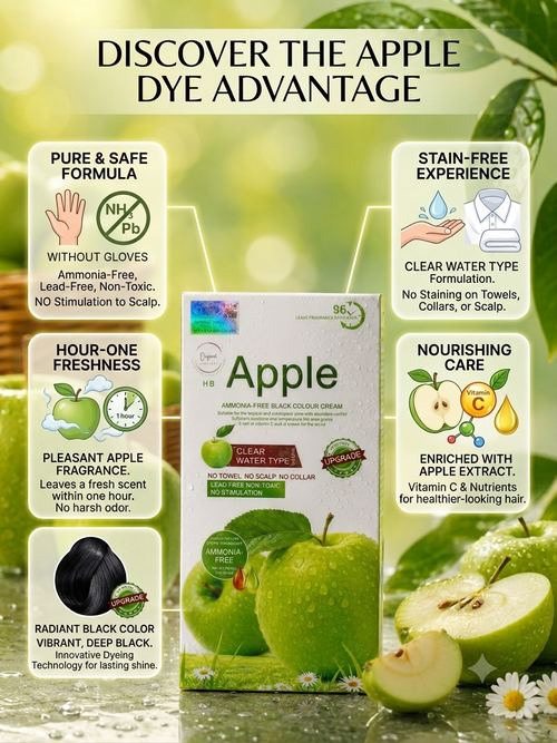 Apple Hair Color 96 (Natural Black / Dark Brown) Ammonia Free - 2x 500ml -1000ml